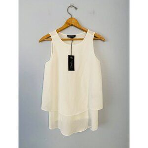 New with Tag DG2 Two-Layer Sleeveless Tank Top Womens XS White Flowy Tank
